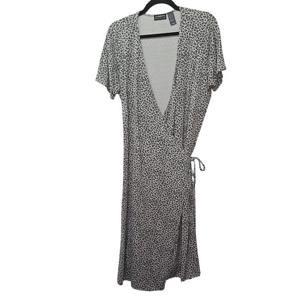 Liz Claiborne Collection Wrap Dress Womens XL Grey Leopard Animal Print Stretchy - Picture 1 of 9